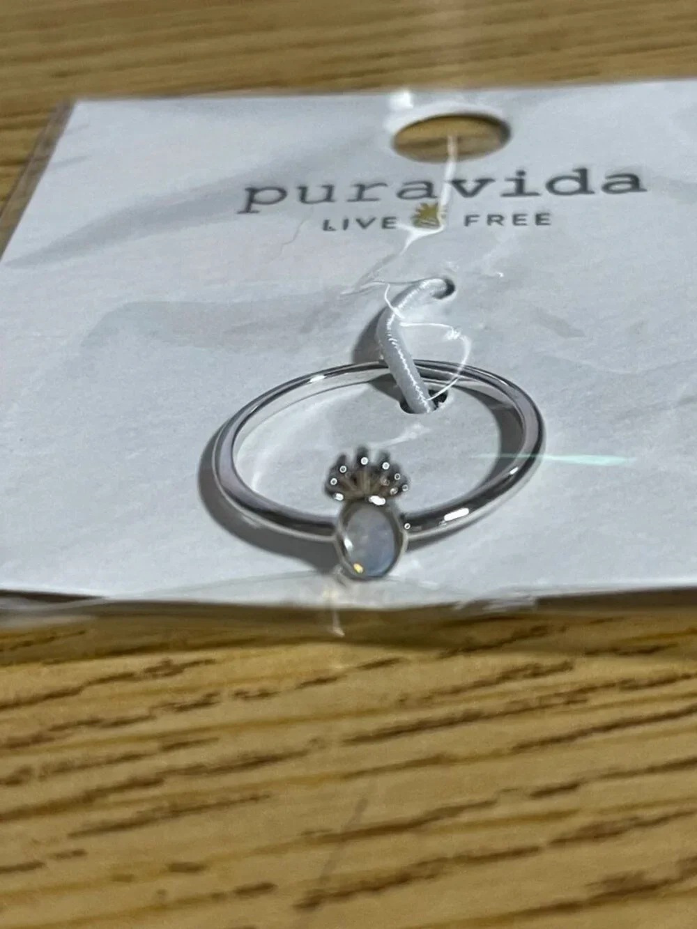 Pura Vida Delicate Moonstone Pineapple Motif Ring Size 8 Fashion Jewelry